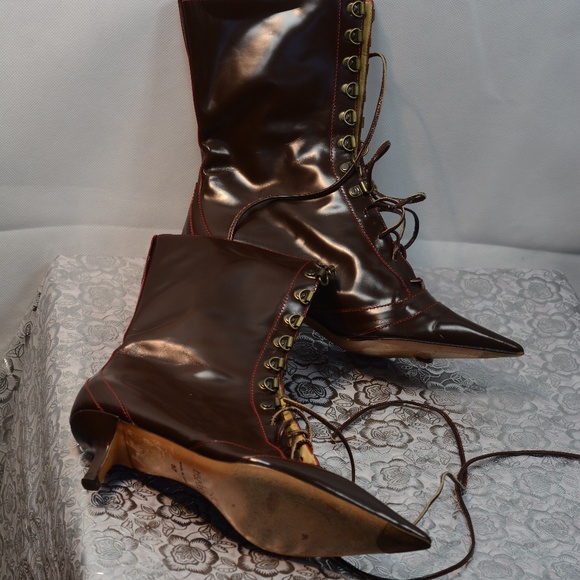 Hugo Boss Brown Granny Style kitten heel boots SZ 37 - Picture 5 of 5